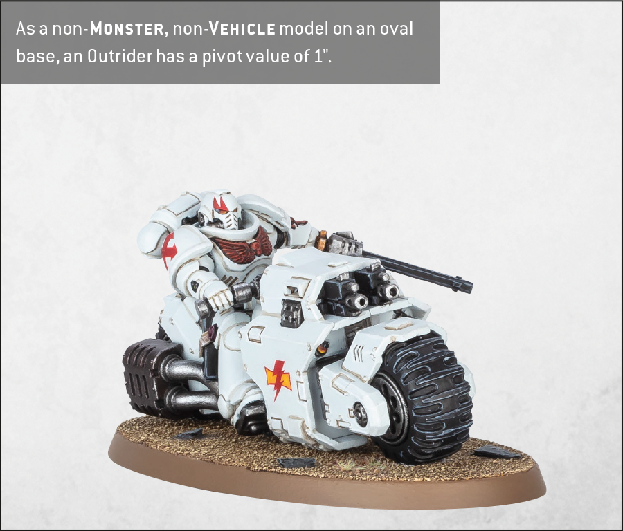 As a non-Monster, non-Vehicle model on an oval base, an Outrider has a pivot value of one inch.
