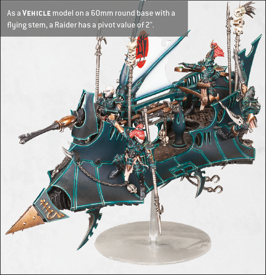 As a Vehicle model on a sixty millimetre round base with a flying stem, a Raider has a pivot value of two inches.